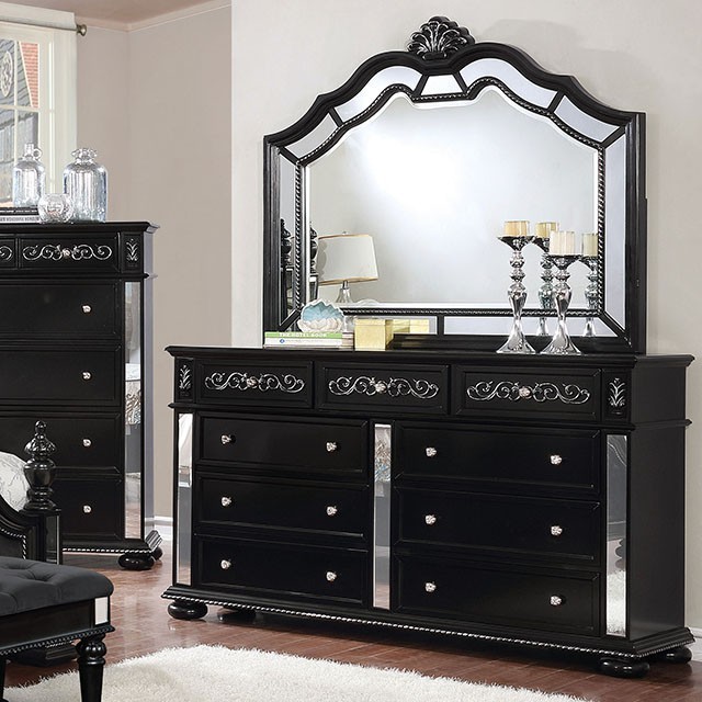Black mirror dresser set sale