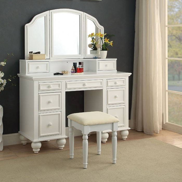 Athy white transitional style shop vanity with stool