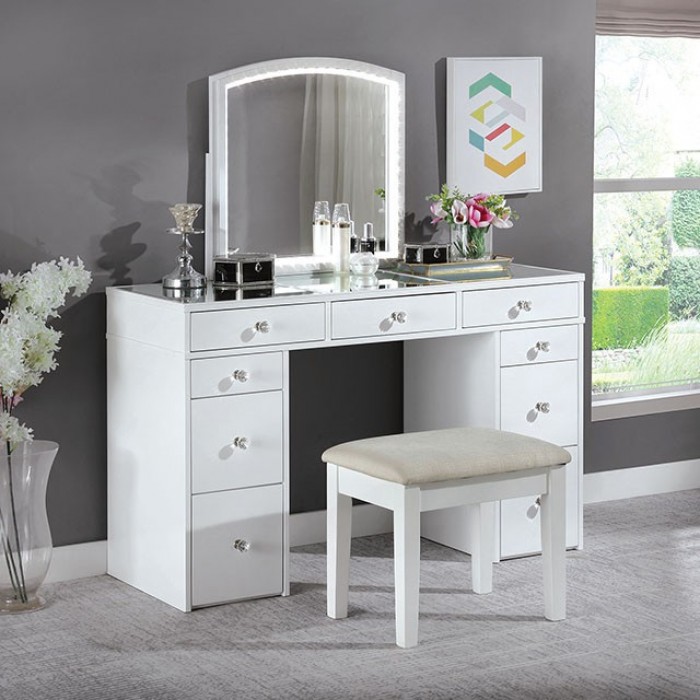 Furniture of america louise new arrivals white vanity with stool
